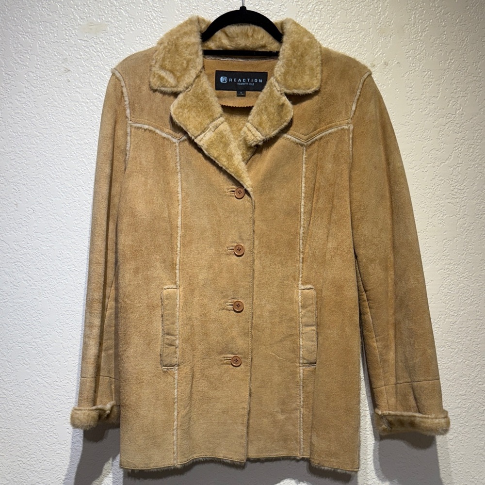 Kenneth Cole Reaction Tan Shearling Leather Jacket
